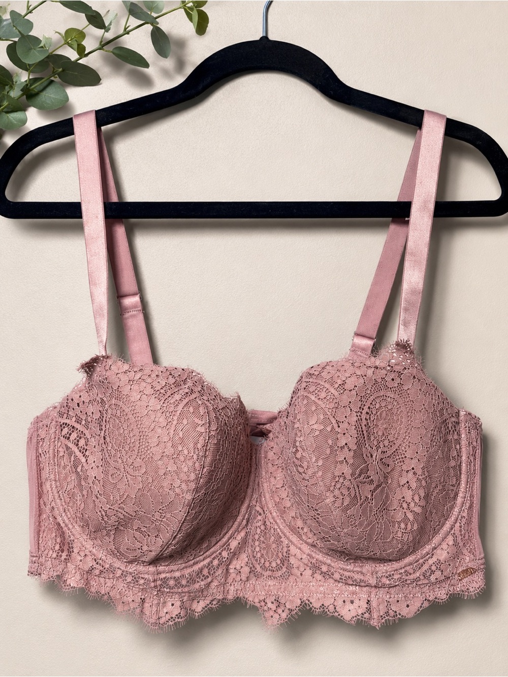 Lace Underwire Balconette Bra in Dusty Rose